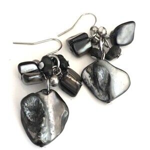 New Shell Earrings Silver Tone Blue Gray Nautical Dangle - 8P